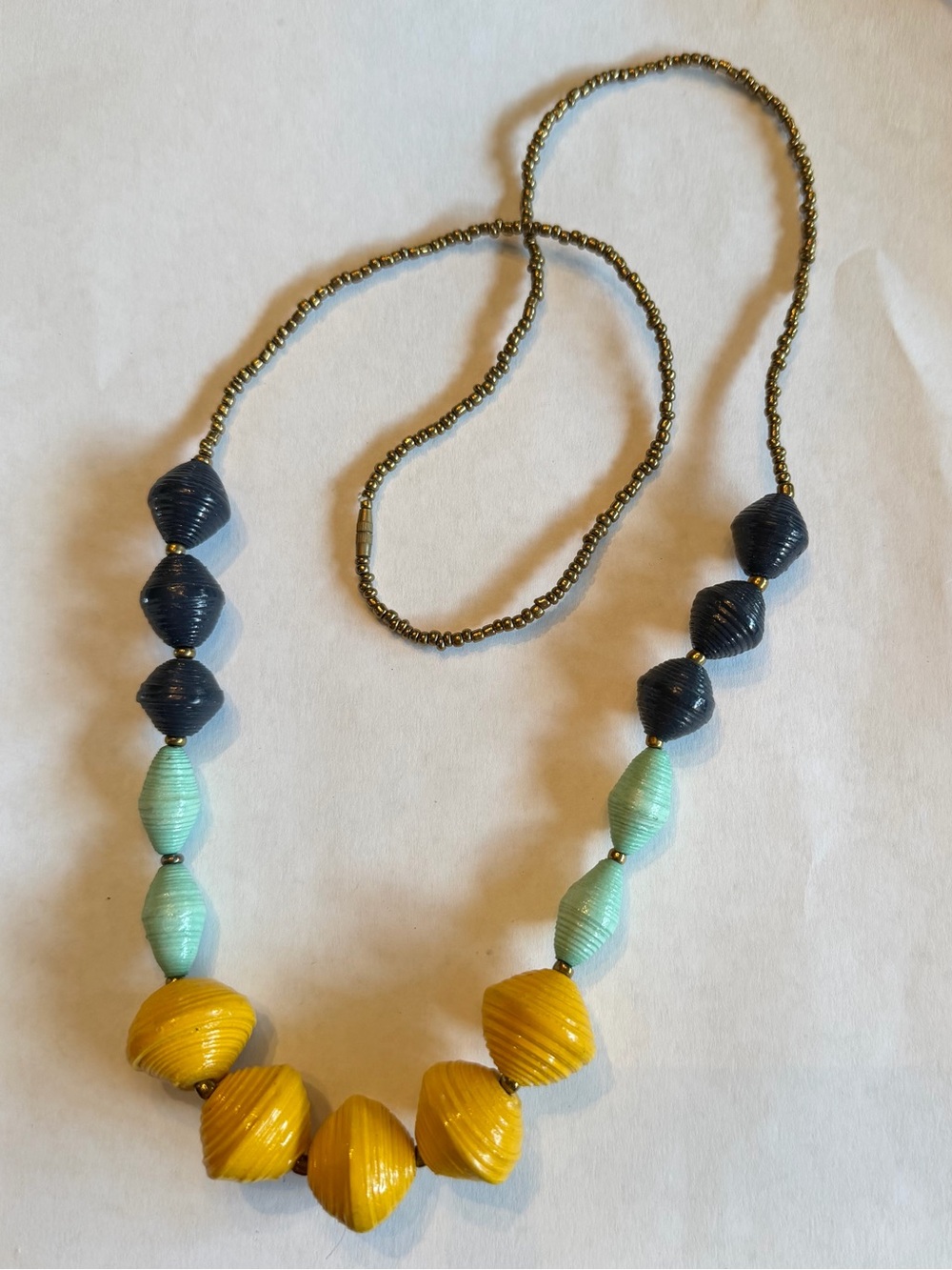 Chunky Beaded Necklace in Yellow, Aqua and Navy